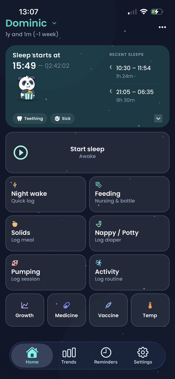 Hushly app showing baby nap prediction with countdown timer