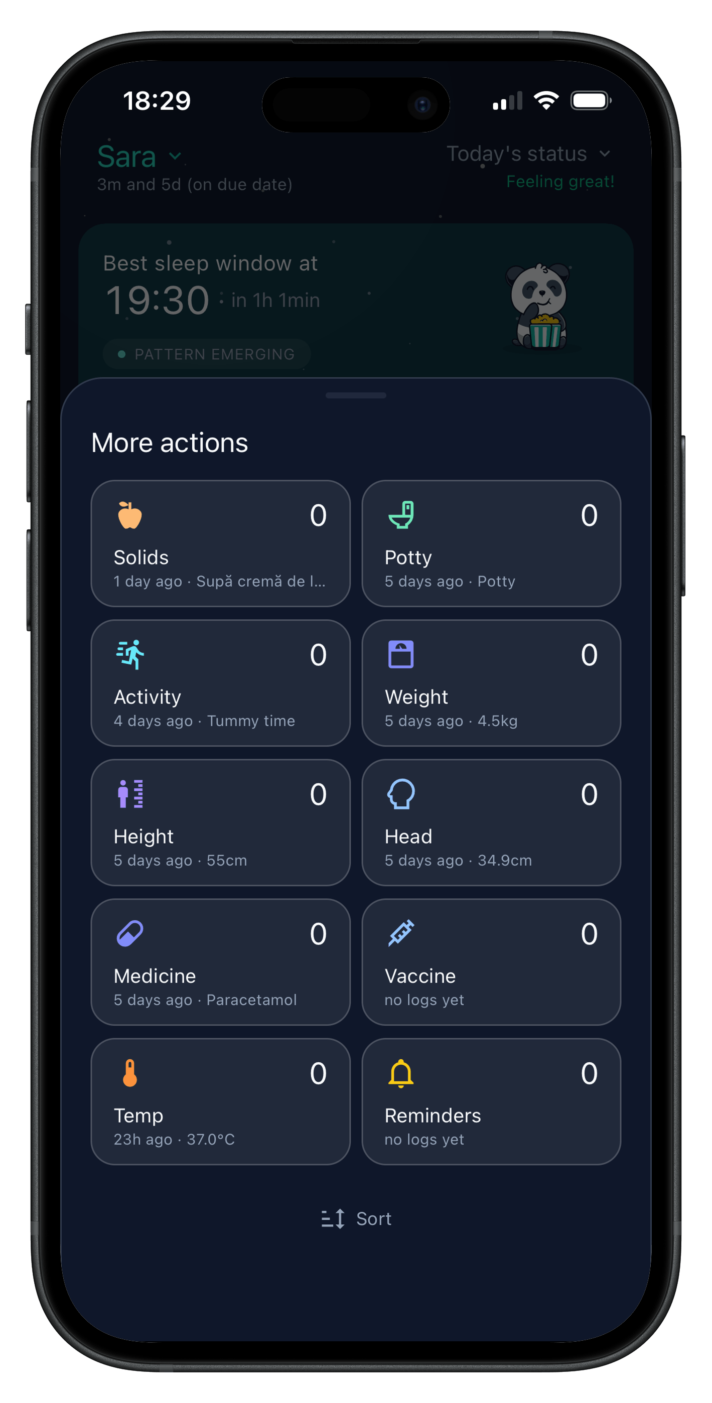 Hushly home screen with quick actions