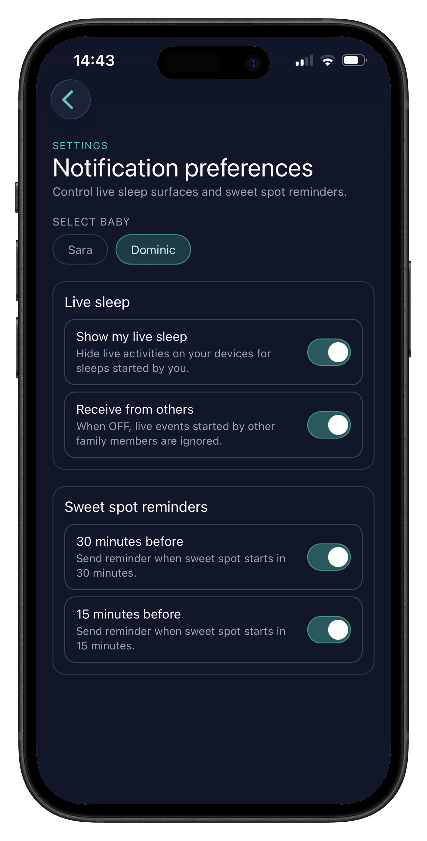 Hushly reminders and sleep notifications